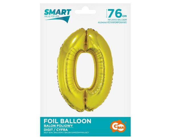 BALON FOLIOWY SMART CYFRA 0 ZŁOTA 76CM