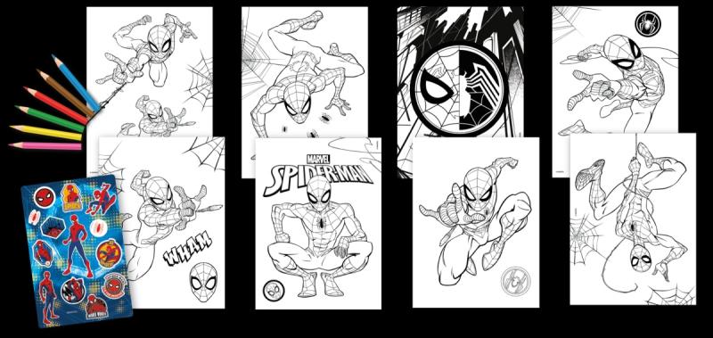 ZESTAW DO KOLOROWANIA KREDKAMI Z NAKLEJKAMI (24X2) SPIDERMAN