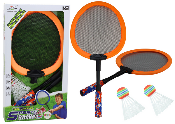 ZESTAW 2 RAKIETEK DO BADMINTONA PALETKI 2 LOTKI BADMINTON POMARAŃCZOWY