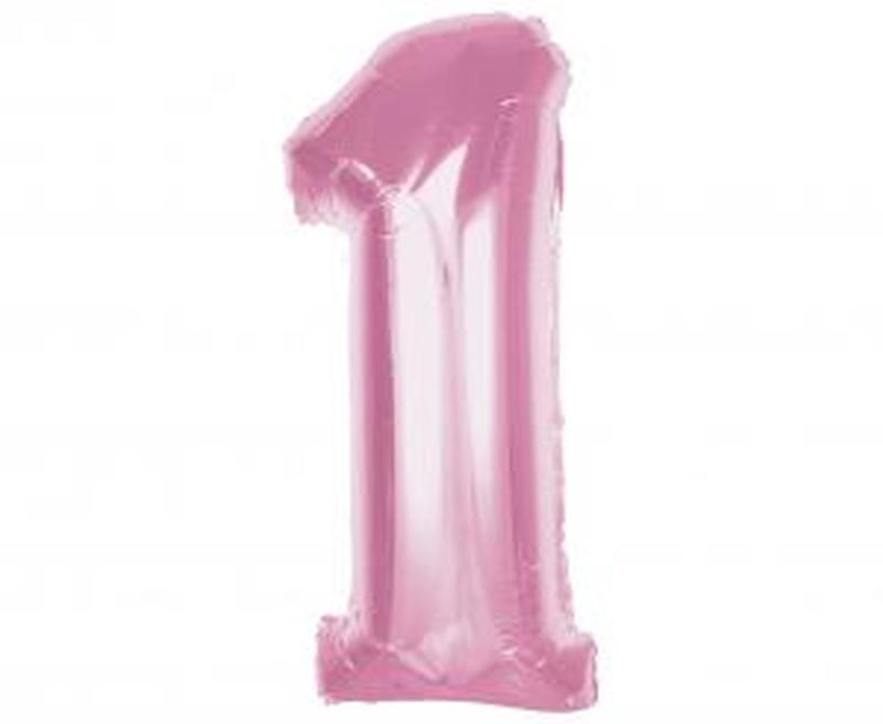 BALON FOLIOWY SMART CYFRA 1 JASNO RÓŻOWY 92CM