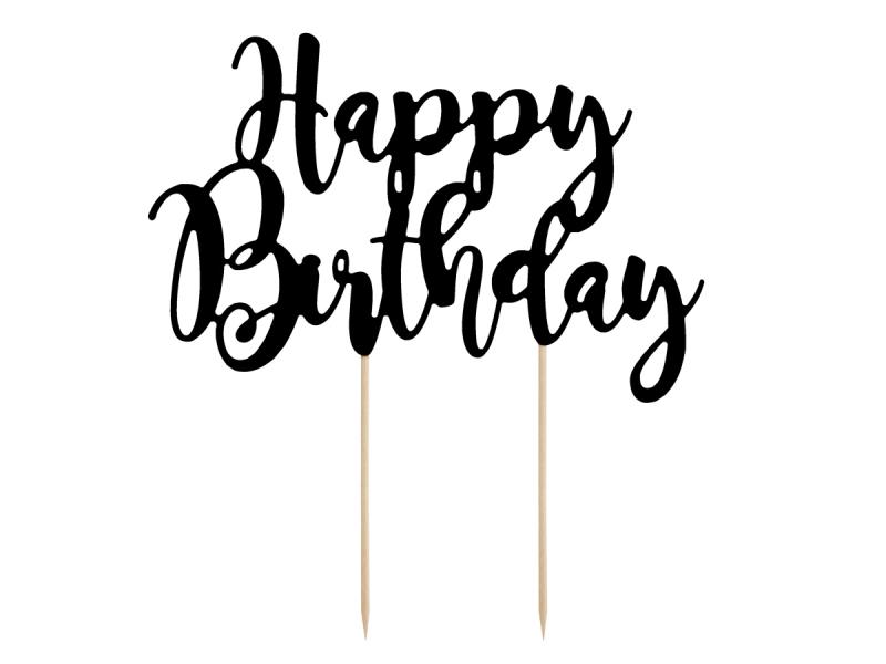 TOPPER NA TORT HAPPY BIRTHDAY CZARNY