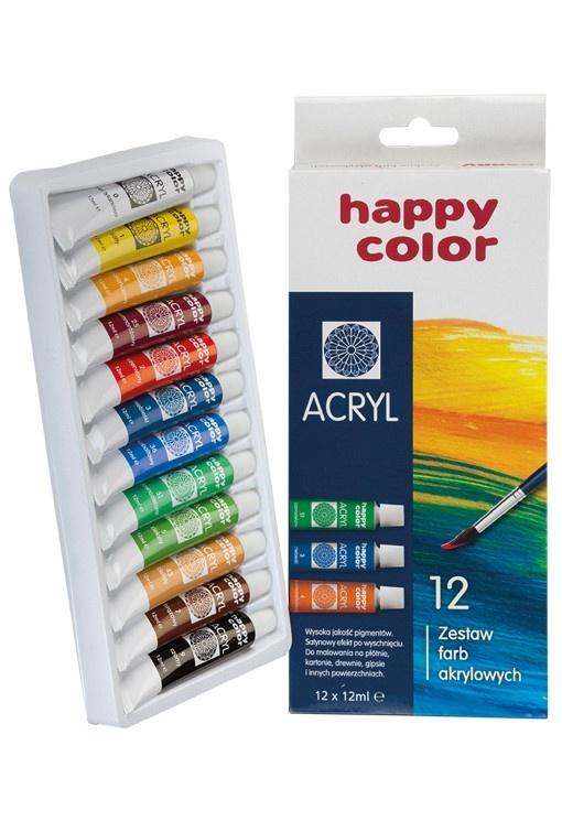 FARBY AKRYLOWE 12X12ML ZESTAW HAPPY COLOR