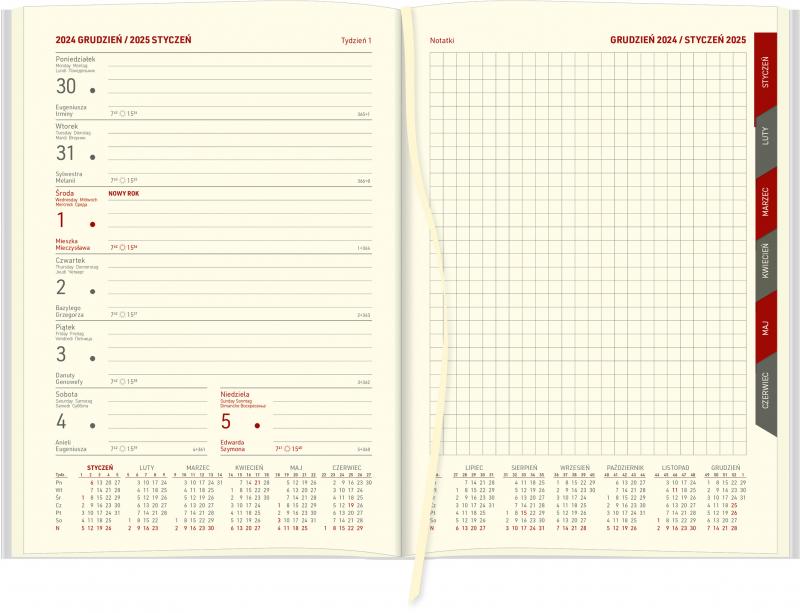 KALENDARZ KSIĄŻKOWY A5 TYGODNIOWY CROSS Z GUMKĄ I AŻUROWĄ DATÓWKĄ Z NOTESEM KREMOWY PAPIER