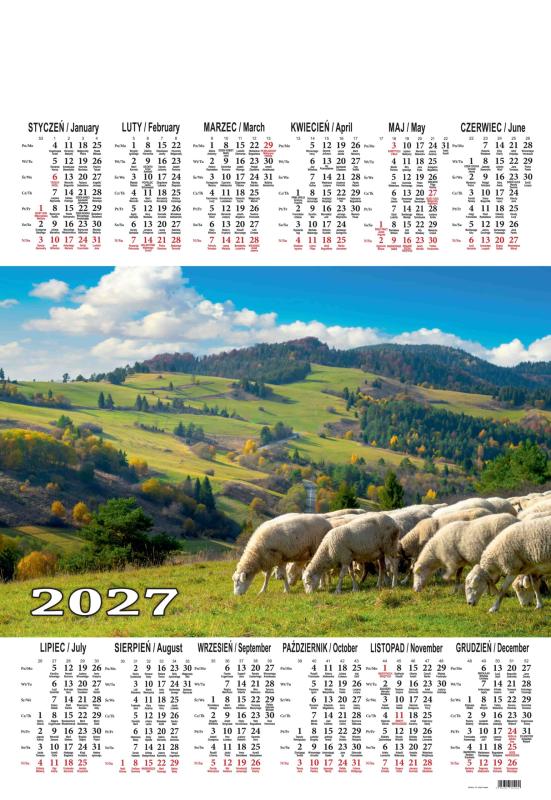 KALENDARZ JEDNOPLANSZOWY A1 2027 A/12