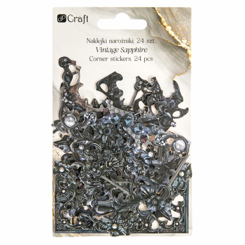 NAKLEJKI NAROŻNIKI VINTAGE, 5 X 5 CM, 24 SZT. - SAPPHIRE