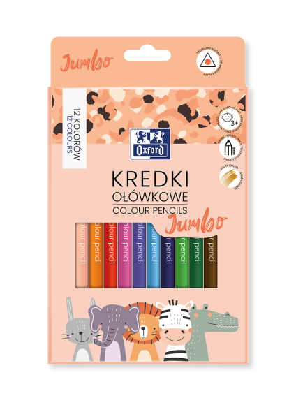 KREDKI 12 OŁÓWKOWE OXFORD KIDS JUMBO