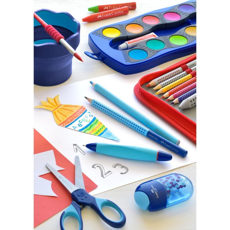 NOŻYCZKI SZKOLNE GRIP NIEBIESKIE BLISTER FABER-CASTELL