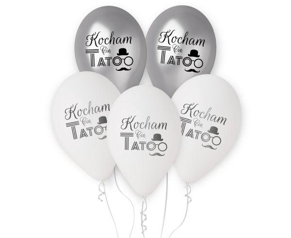 BALONY KOCHAM CIĘ TATO SREBRNE BIAŁE 12'/5SZT