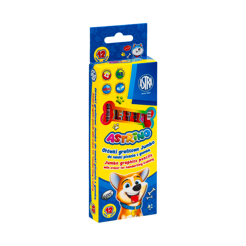 OŁÓWKI GRAFITOWE TRÓJKĄTNE HB JUMBO DO NAUKI PISANIA ASTRINO + TEMP.