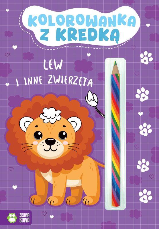 KSIĄŻECZKA KOLOROWANKA Z KREDKĄ. LEW