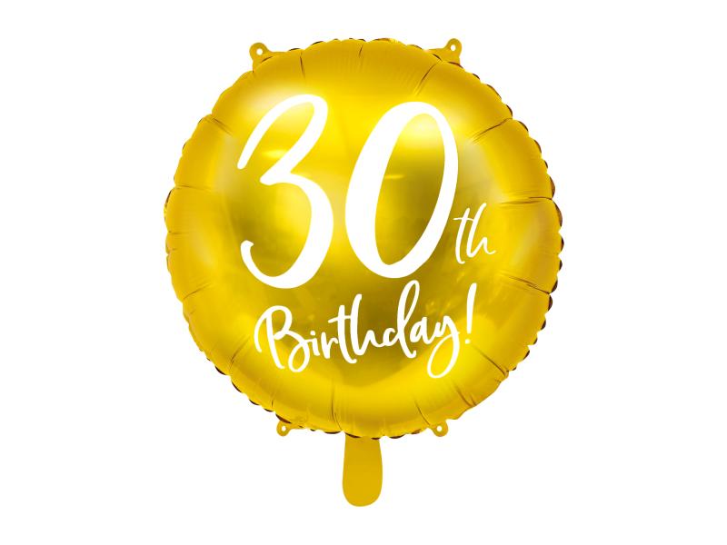 BALON FOLIOWY 30 URODZINY 45CM ZŁOTY