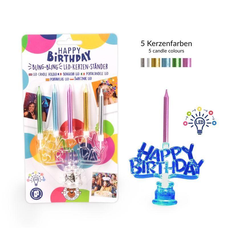 ŚWIECZNIK LED Z 5 METALICZNYMI ŚWIECZKAMI HAPPY BIRTHDAY
