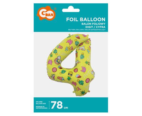 BALON FOLIOWY '4' OBRAZKI 78CM