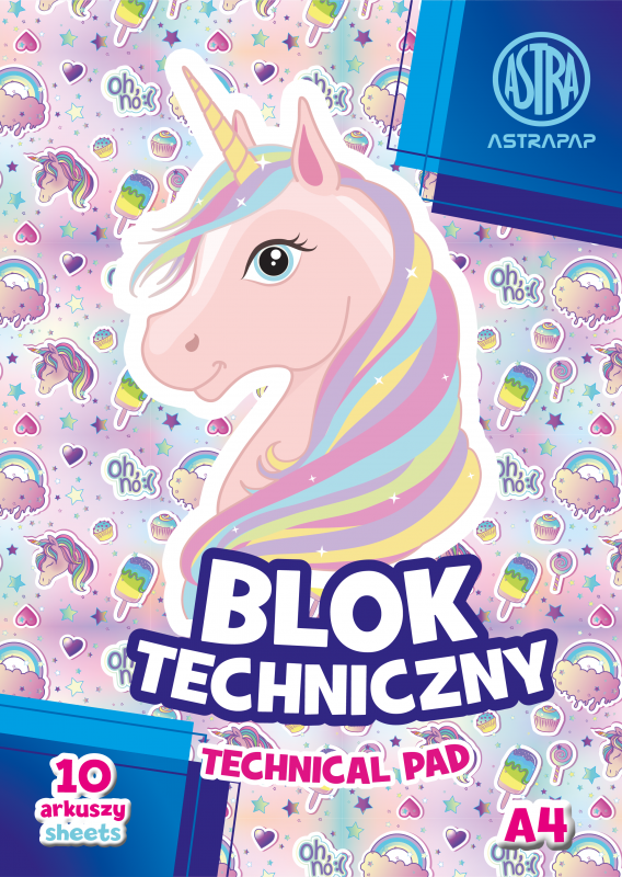 BLOK TECHNICZNY A4/10 BIAŁY ASTRAPAP 'PIXEL&UNICORN'