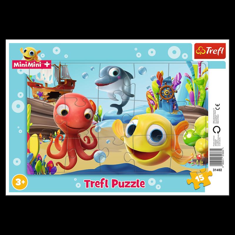 PUZZLE 15 TREFL RAMKOWE ZABAWY RYBKI MINIMINI