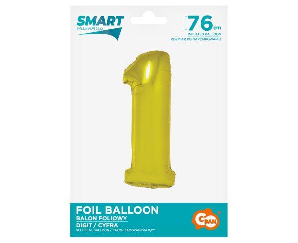 BALON FOLIOWY SMART CYFRA 1 ZŁOTA 76 cm