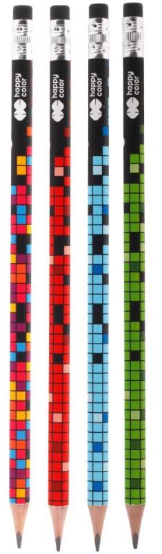 OŁÓWEK TRÓJKĄTNY Z GUMKĄ 2B PIXI BLOX HAPPY COLOR