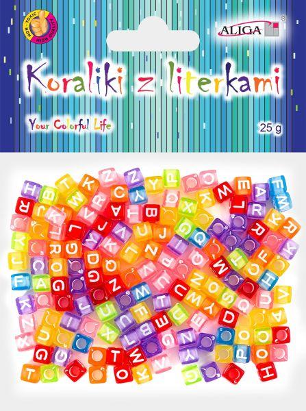 KORALIKI PJA-0354 PLASTIKOWE Z LITERKAMI 6X6MM 25G