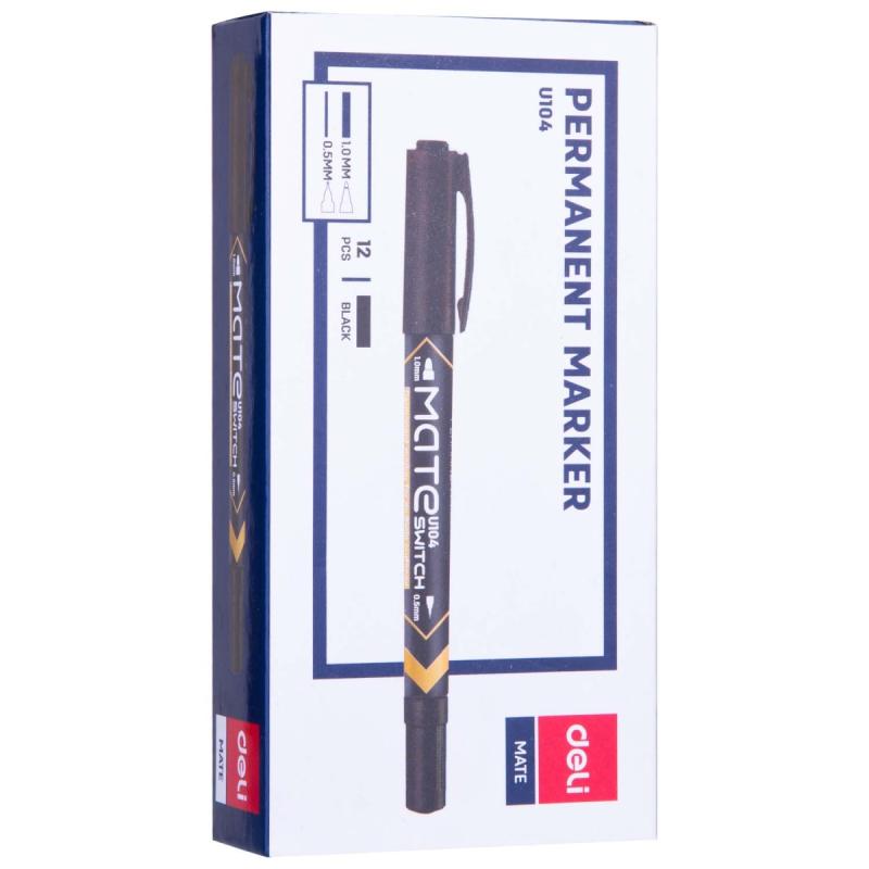 MARKER PERMANENTNY DWUSTRONNY CZARNY 1,0MM I 0,5MM CZARNY DELI A/12