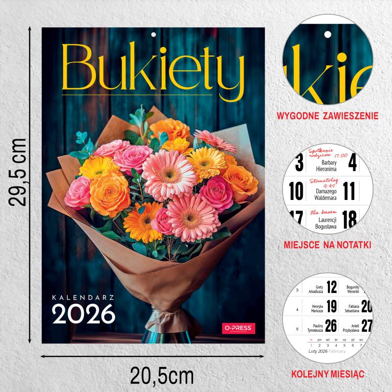 KALENDARZ ŚCIENNY A4 BUKIETY AREX