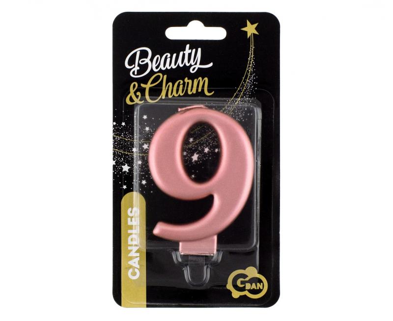 ŚWIECZKA CYFERKA 9 METALIK RÓŻOWO-ZŁOTA 8CM
