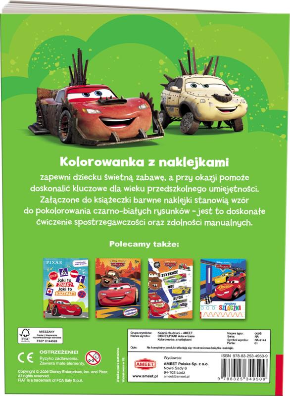KSIĄŻECZKA DISNEY/PIXAR AUTA W TRASIE KOLOROWANKA Z NAKLEJKAMI