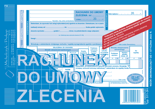 DRUK M RACHUNEK DO UMOWY ZLECENIA A5 O+K