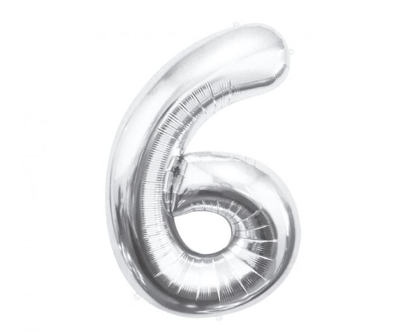 BALON FOLIOWY B&C CYFRA 6 SREBRNA 85CM