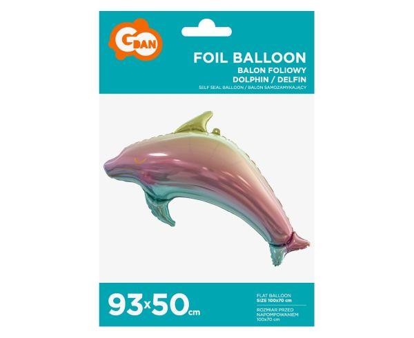 BALON FOLIOWY DELFIN TĘCZOWY 93CM
