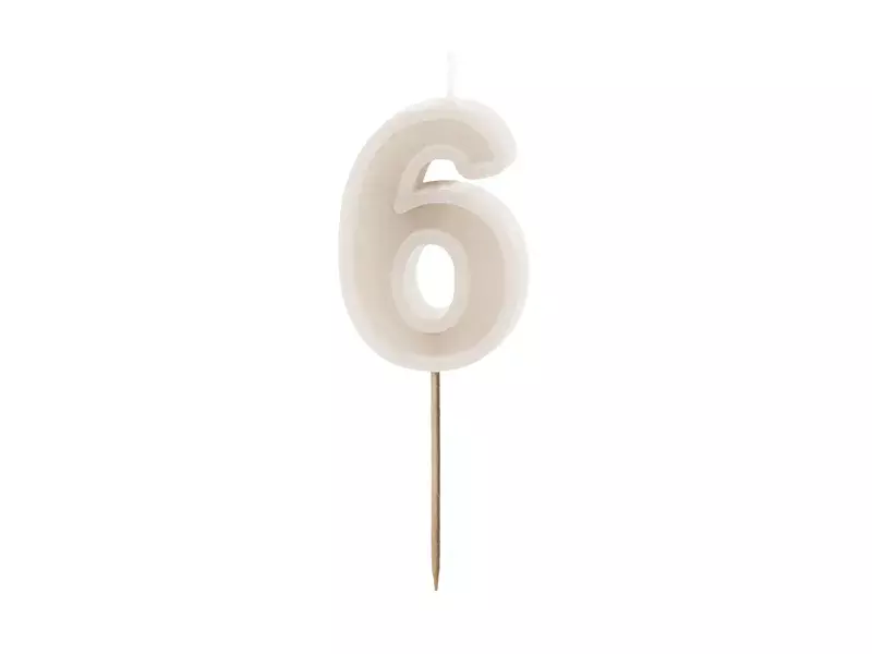 ŚWIECZKA CYFERKA 6 BEŻOWA 6CM