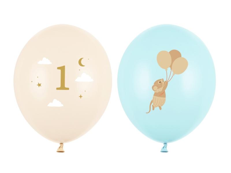BALONY 30CM MYSZKI Z CYFERKĄ 1 JASNY NIEBIESKI A/50