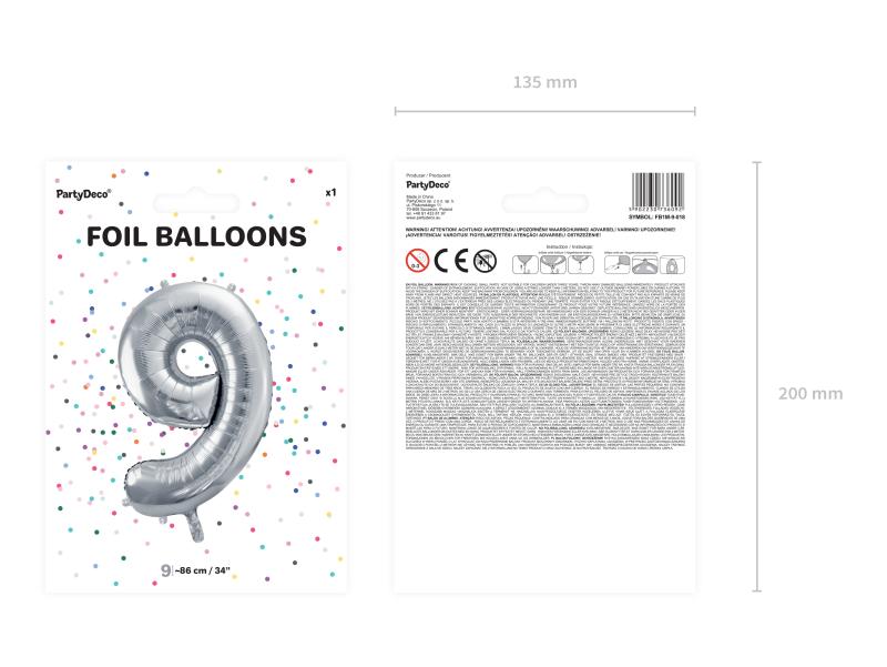 BALON FOLIOWY 9 86CM SREBRNY