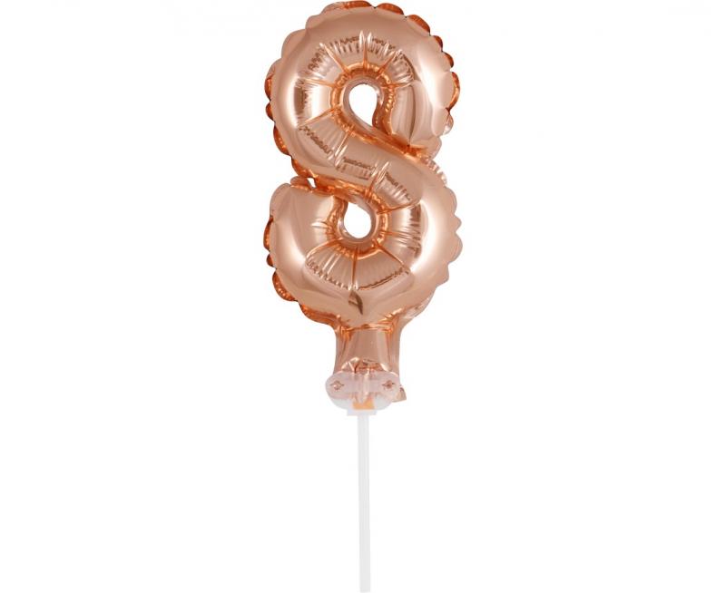 BALON FOLIOWY NA PATYCZKU 13CM CYFRA 8 RÓŻOWO-ZŁOTA