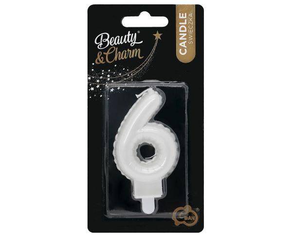 ŚWIECZKA B&C CYFERKA 6 PERŁOWA BIAŁA 7CM