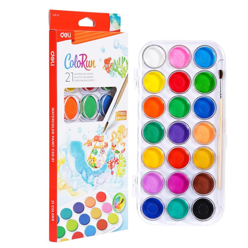 FARBY 21 AKWARELOWE COLORUN+PĘDZELEK DELI