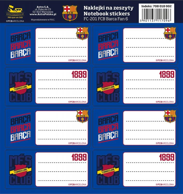 NAKLEJKI NA ZESZYT FC-201 FC BARCA FAN 6 A/50