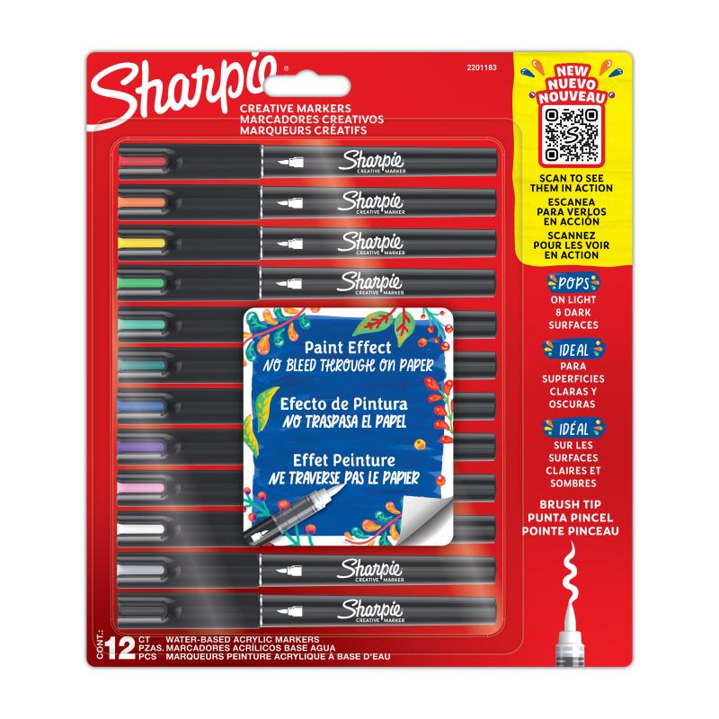 ZESTAW SHARPIE KREATYWNE MARKERY AKRYLOWE PĘDZELEK 12SZT