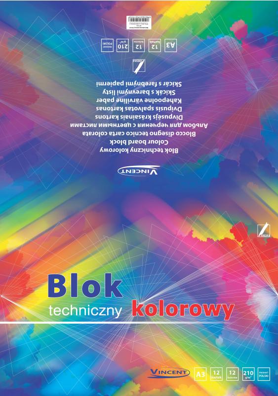 BLOK TECHNICZNY A3/12 KOLOROWY VINCENT 210G KRESKA