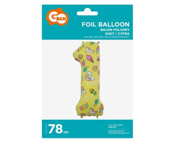 BALON FOLIOWY '1' OBRAZKI 78CM