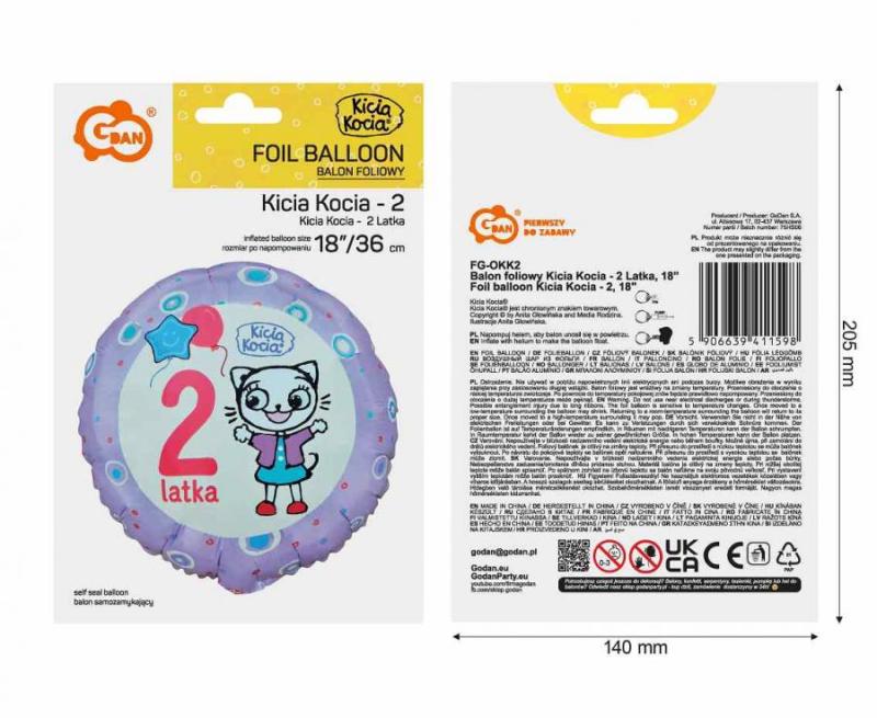 BALON FOLIOWY KICIA KOCIA 2 LATKA 18