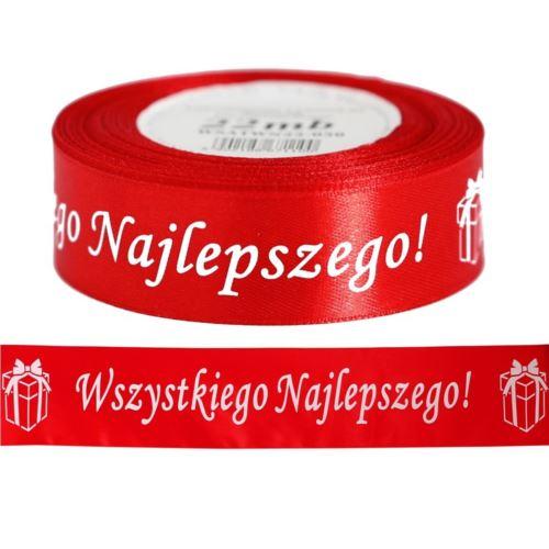 WSTĄŻKA SATYNA STO LAT25MM/22M CZERWONA