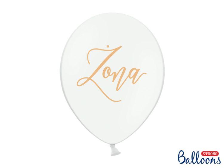 BALONY STRONG ŻONA PASTEL PURE WHITE ZŁOTY NADRUK 30CM A'50