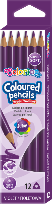 KREDKI 12 OŁÓWKOWE TRÓJKĄTNE FIOLETOWE COLORINO KIDS