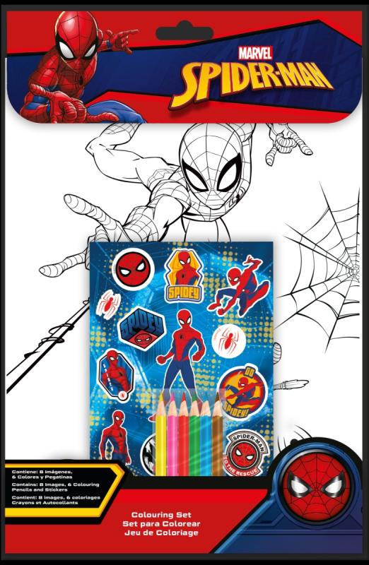 ZESTAW DO KOLOROWANIA KREDKAMI Z NAKLEJKAMI (24X2) SPIDERMAN