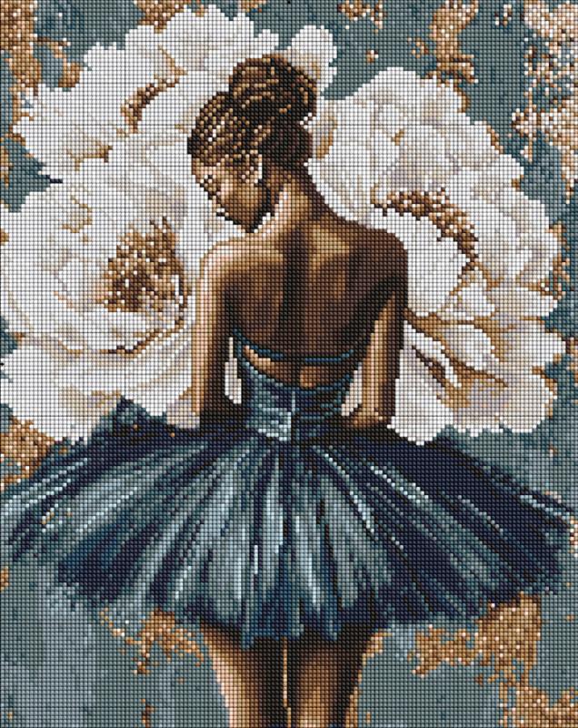 ZESTAW DO MOZAIKI DIAMENTOWEJ BALETNICA Z BIAŁYMI PIWONIAMI 40X50 CM