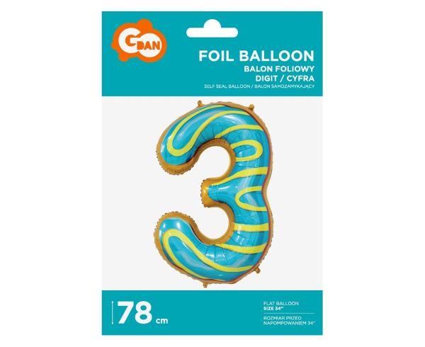 BALON FOLIOWY '3' CIASTECZKO 78CM