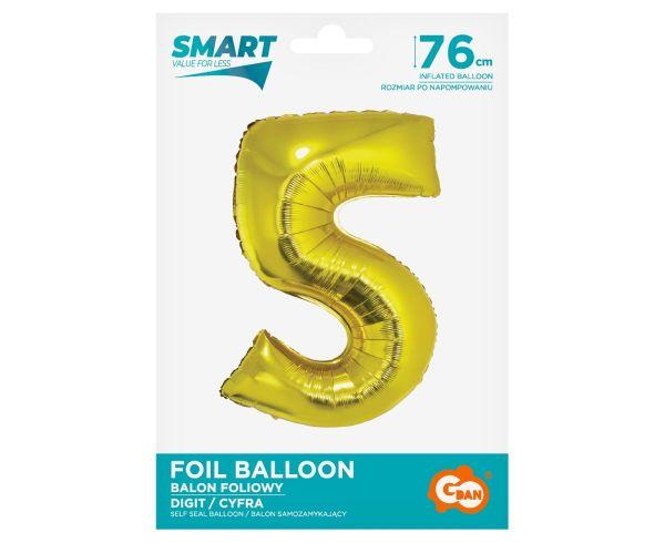 BALON FOLIOWY SMART CYFRA 5 ZŁOTA 76CM