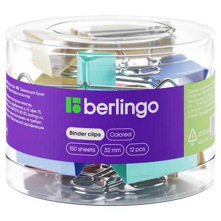 KLIPY BERLINGO BIUROWE DO PAPIERU 32MM A/12 MIX KOLORÓW PASTELOWYCH