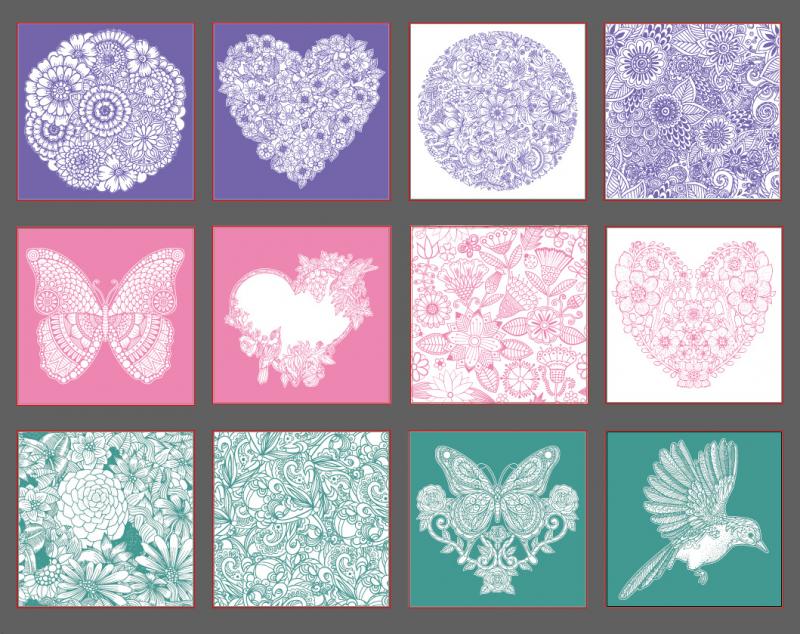 OBRAZKI METALICZNE PINK/GREEN 12SZT