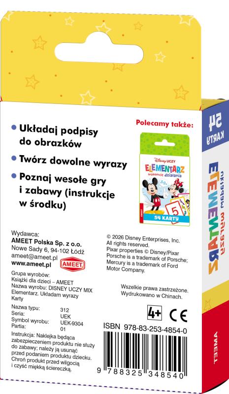 KSIĄŻECZKA DISNEY UCZY MIX.ELEMENTARZ.UKŁADAM WYRAZY.KARTY